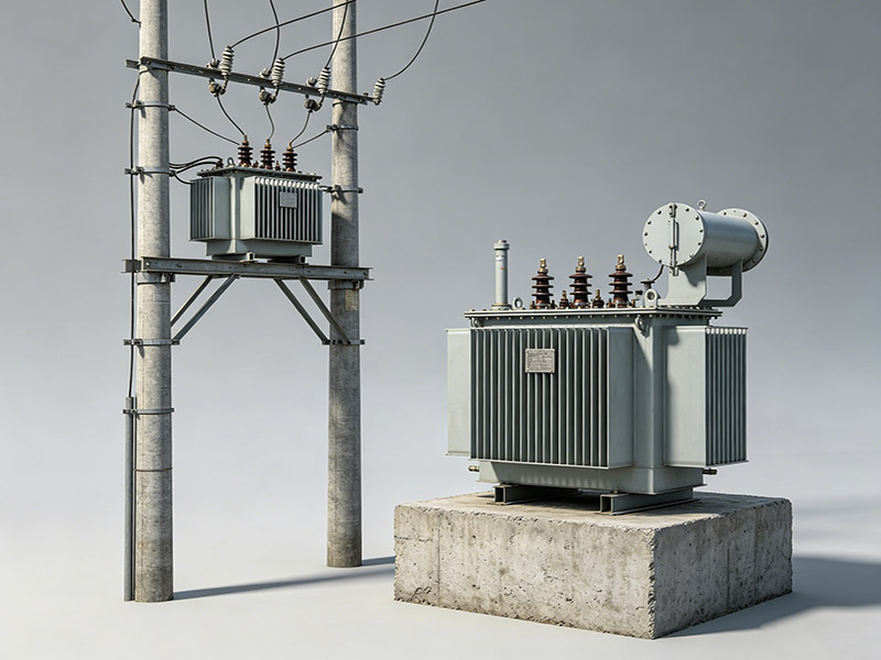 Pole mounted transformers and pad mounted transformers