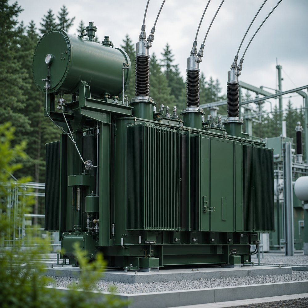 Step-up transformer at a power plant generation outlet feeding the transmission grid