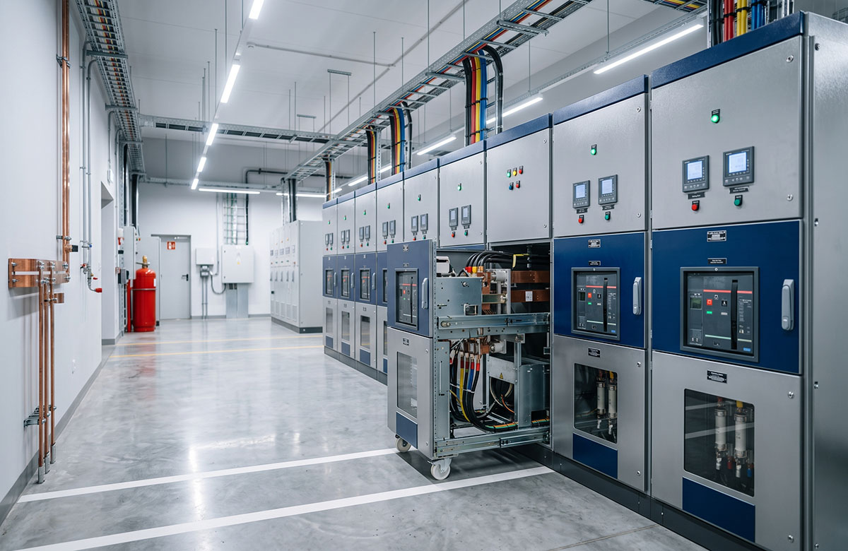 Indoor electrical substation featuring medium-voltage withdrawable switchgear
